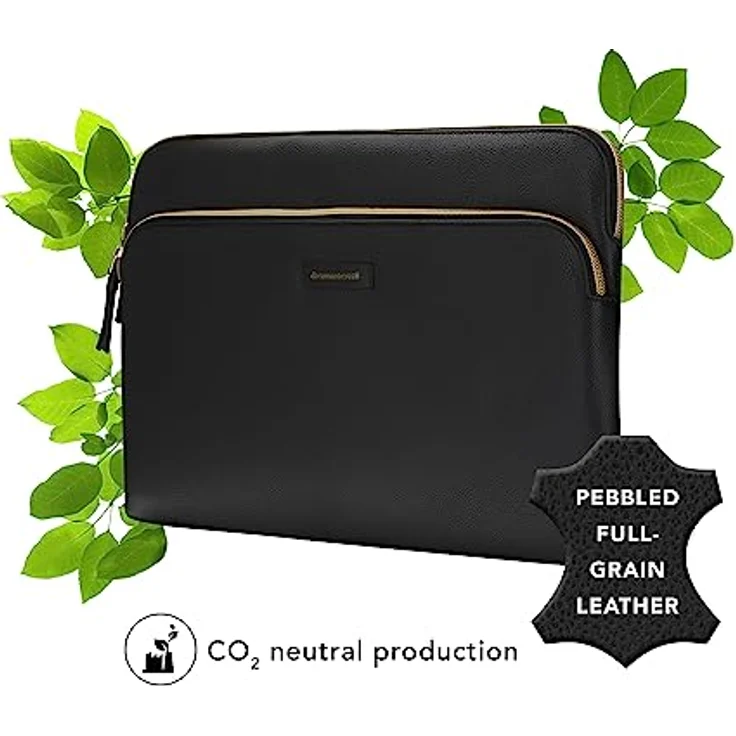dbramante1928 Paris+ (14", Apple), elegante Notebooktasche aus nachhaltig genarbtem Leder, Schwarz, mit zusätzlicher Aussentasche – Bild 5