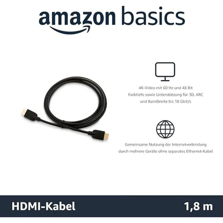 AmazonBasics Hochgeschwindigkeits-HDMI-Kabel 2.0, Ethernet, 3D, 4K-Videowiedergabe und ARC, 1,8 m, 3er-Pack – Bild 4