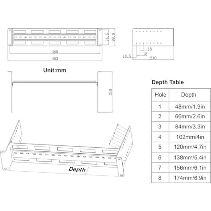 Intellinet Verstellbares 48,3 cm Rackmount 2U DIN-Schienen-Kit – 8-stufige Tiefenverstellung mit Zylinderhut, 12,2 kg Tragkraft, strapazierfähig - 716345, Aluminium – Bild 5