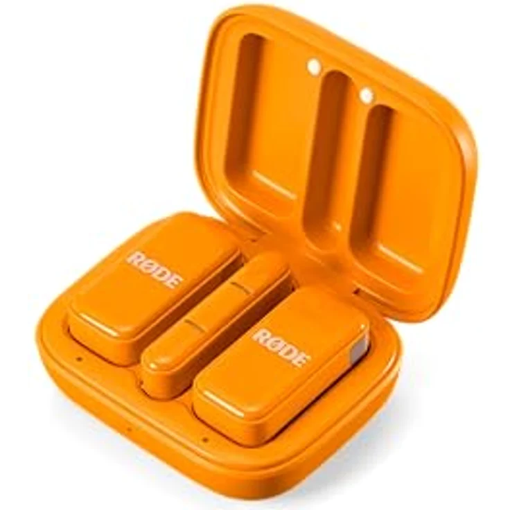 RØDE Wireless Micro, Kompaktes kabelloses Mikrofon mit zwei Mikrofonen und Ladecase für Smartphone-Inhaltserstellung, USB-C, Orange – Bild 1