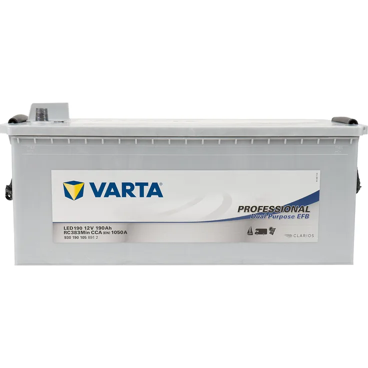 Varta LED190 Professional EFB 12V 190Ah 1050A Versorgungsbatterie, ideal für Wohnmobile und Boote, mit 1050A Kaltstartstrom