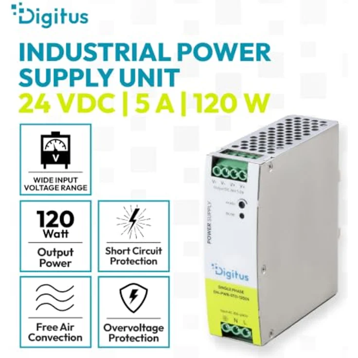 DIGITUS DIGITUS Industrial Netzteil, 24 V, Metallgehäuse, DIN-Schienenmontage, 120 Watt, ATX, 80 Plus – Bild 2