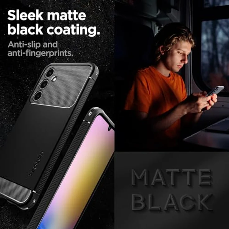 Spigen Rugged Armor Hülle Kompatibel mit Samsung Galaxy A25 5G -Schwarz, Einfarbiges TPU mit Karbon Look, Air Cushion Technologie, Schutzrand für Display und Kamera – Bild 4