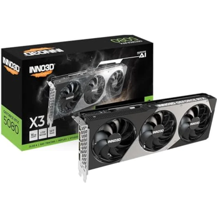 Inno3D GeForce RTX 5080 X3 OC 16GB GDDR7 Reflex 2 RTX AI DLSS4, Next-Gen-Grafikkarte mit außergewöhnlicher Leistung, Schwarz – Bild 1