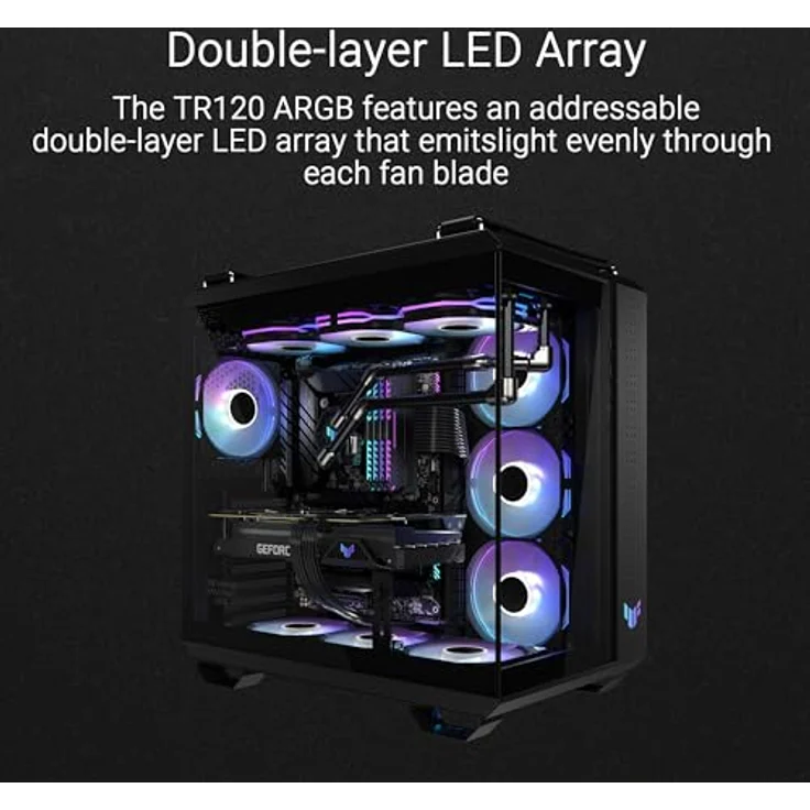 ASUS TUF Gaming TR120 ARGB Reverse Blade Black 3IN1 Gehäuselüfter 3er Pack, PWM, 2000 rpm, 2.75 mm H2O, 76,3 CFM, 16 RGB-LEDs – Bild 5