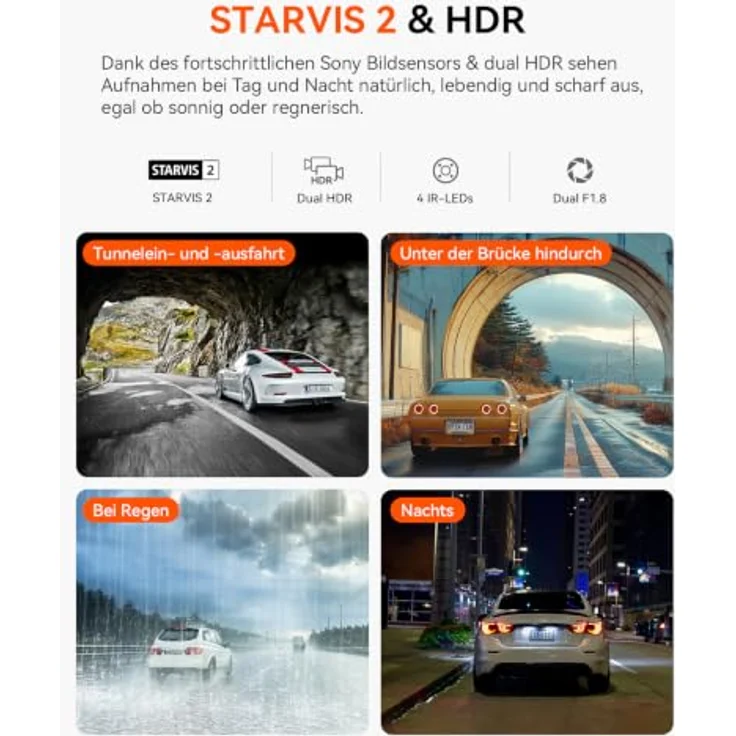 VANTRUE N2X Dual Dashcam, 2.7K + 1080P Auflösung, GPS, 5G WiFi, IR-Nachtsicht für Innen- und Außenüberwachung – Bild 4