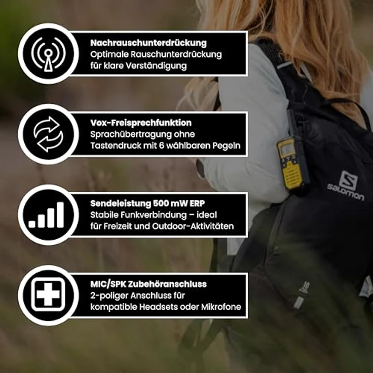 Midland XT50 Pro Walkie-Talkie mit 16 Kanälen, Reichweite bis zu 8 km, IPX2 wasserfest, Gelb – Bild 7