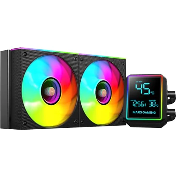 Mars Gaming ML-LCDPRO240 AIO Flüssigkeitskühlung, 500W TDP, 2,8" LCD-Bildschirm, 4. Gen Opti-Chamber Pumpe, 2x 120 mm ARGB Lüfter, Schwarz – Bild 1