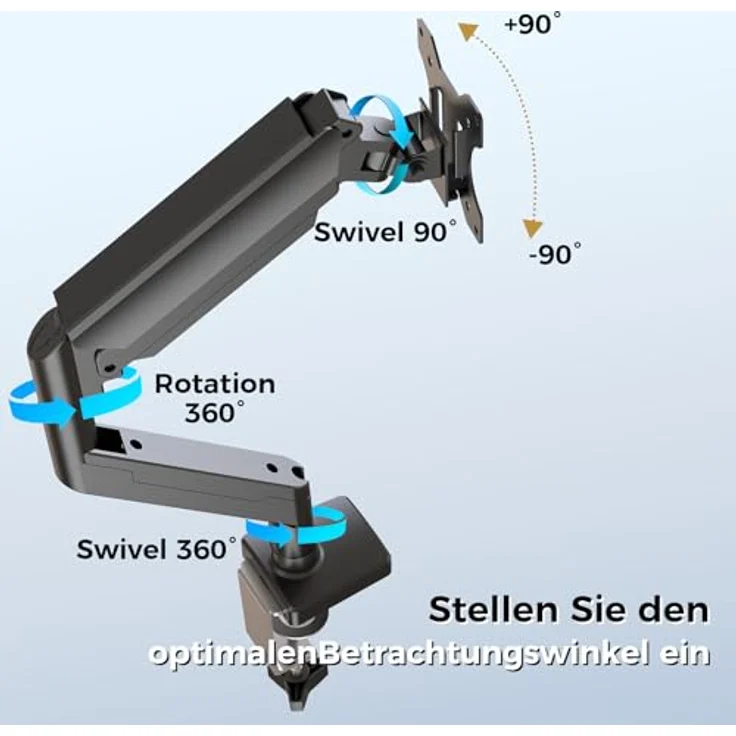 GTPLAYER Monitor Halterung für 13 bis 32 Zoll Bildschirme, Einzelner Monitorarm Ständer mit Höhenverstellung, Neigungen und mehr - VESA 75 & 100 mm – Bild 5