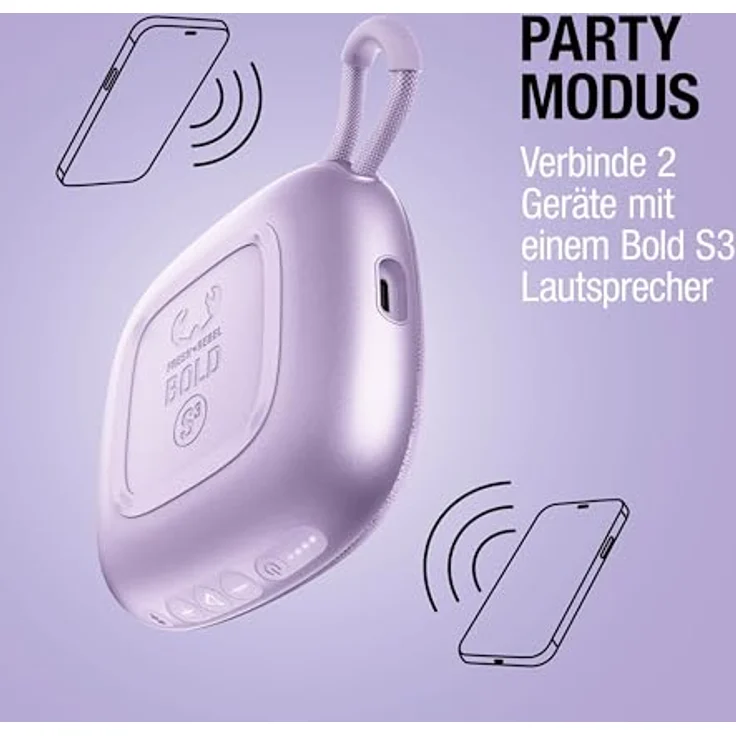 Fresh n Rebel Bold S3, 5 W Bluetooth Lautsprecher mit IPX6 Schutz, bis zu 15 h Akkulaufzeit, USB-C, Dreamy Lilac – Bild 4