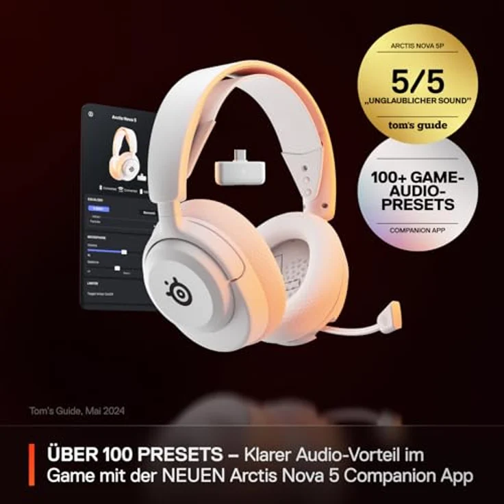 SteelSeries Arctis Nova 5 Wireless Gaming Headset - Über 100 Audio Presets - 60 Std. Akkulaufzeit - 2,4 GHz oder BT - Weiß – Bild 2
