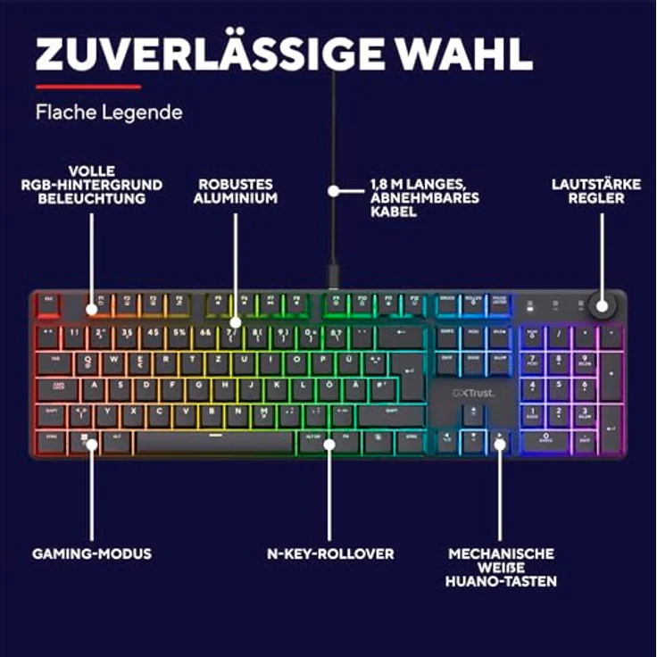 Trust GXT866 TORIX MECHANICAL (DE, Kabelgebunden), Tastatur, Schwarz, KEYBOARD DE – Bild 3