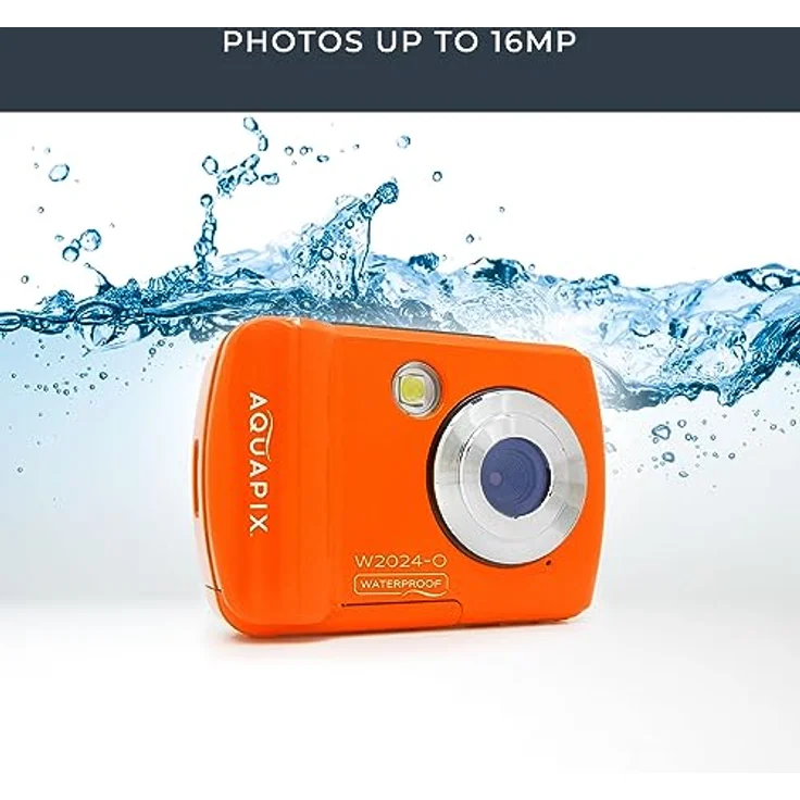 Aquapix W2024 'Splash' Unterwasserkamera, Wasserfest bis 3m, 2.4" Display, Auflösung bis 16 MP, 8x Digital-Zoom, 5MP Sensor, Orange - Preisvergleich – Bild 5