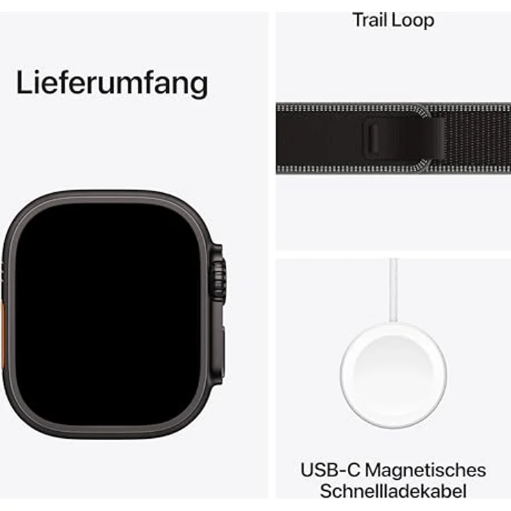 Apple Watch Ultra 3 GPS + Cellular, 49mm, Titangehäuse Schwarz, Trail Loop Schwarz - S/M – Bild 6