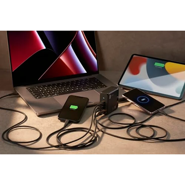 Cellularline - MULTIPOWER Desk GAN 150W Ultrakompaktes GaN-Netzladegerät mit 4 Anschlüssen - 3 USB-C, 1 USB-A Anschluss - Ausgestattet mit Gan-Technologie - Ideal für Smartphones, Tablets und Laptops – Bild 4