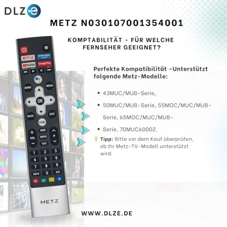 METZ Original Fernbedienung N030107-001354-001, kompatibel mit Metz TV-Modellen wie Caleo, Topas, Aurus, Solea, Cosmo – Bild 4