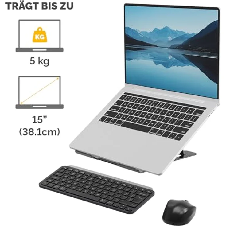 Fellowes Alumia™ Tragbarer Laptopständer, ergonomisch, höhen- & winkelverstellbar, faltbar, aus recyceltem Aluminium, schwarz, für Büro, Zuhause & Hybridarbeit – Bild 3