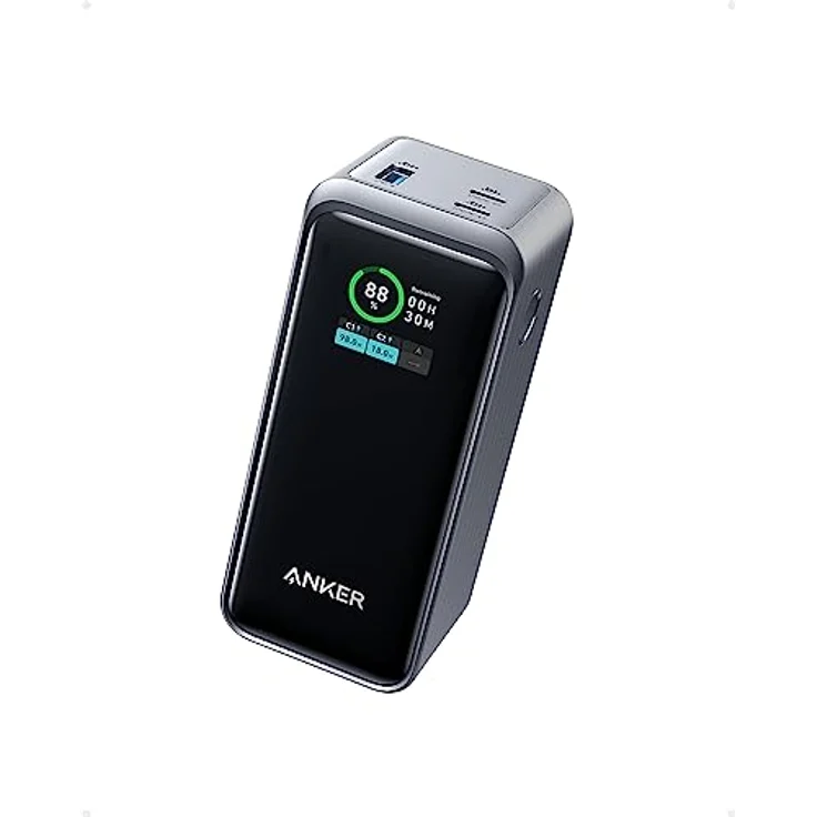 Anker Prime Powerbank A1336, 20.000mAh externer Akku mit 200W Leistung, Digitales Display, 2X USB-C und 1x USB-A Port, Kompatibel mit iPhone 14/13 Serie, Samsung, MacBook, Dell, und mehr, Schwarz – Bild 1