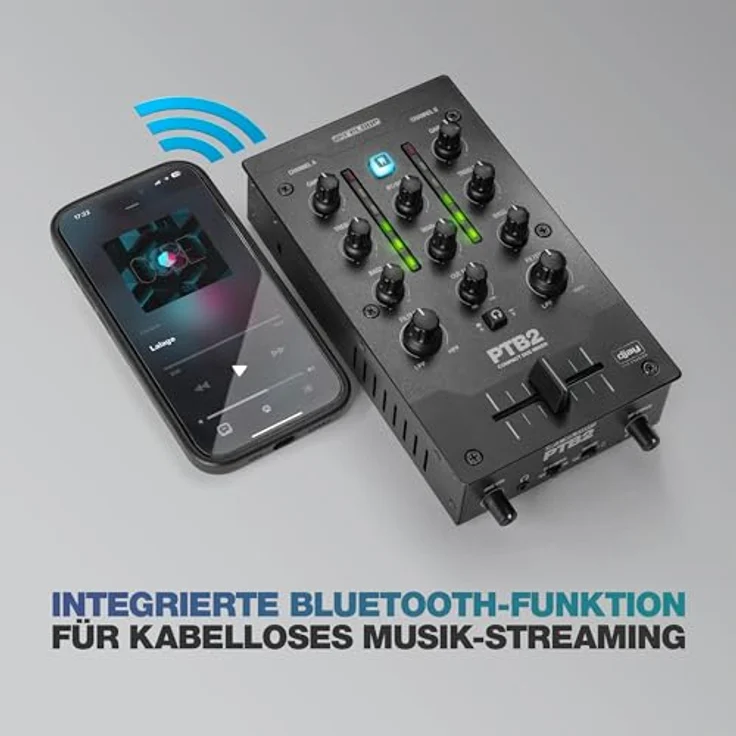 Reloop PTB-2, Kompakter 2+1-Kanal DJ-Mixer mit USB-C Audio-Interface und Bluetooth-Audioeingang – Bild 2