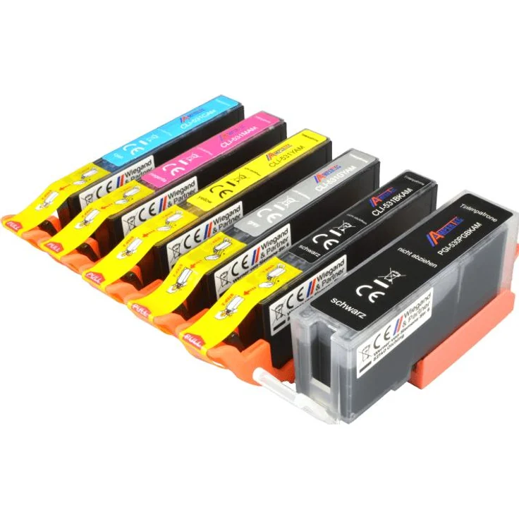 Ampertec Druckerpatrone, 6 kompatible Tinten für Canon PGI-530PGBK + CLI-531BK, schwarz und farbig, produziert in Deutschland