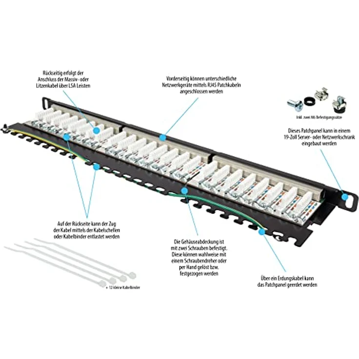 Good Connections® Patchpanel / Patchfeld - 19" - Cat. 6, 500 MHz - GIGABIT-fähig - 24-Port - STP geschirmt - Tiefschwarz – Bild 3