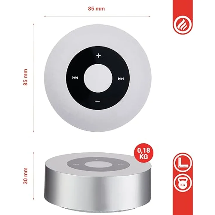 KAMINIO Knister Lautsprecher Moritz - Tragbare Soundbox mit Kaminfeuer-Klängen, Bluetooth, AUX, Mikrofon, Akku - Silber – Bild 5