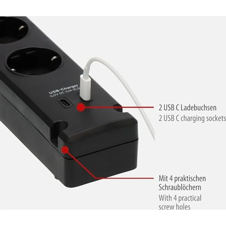 Brennenstuhl Bremounta Steckdosenleiste mit USB-C® Ladefunktion, schwarz, 3m Kabel – Bild 3