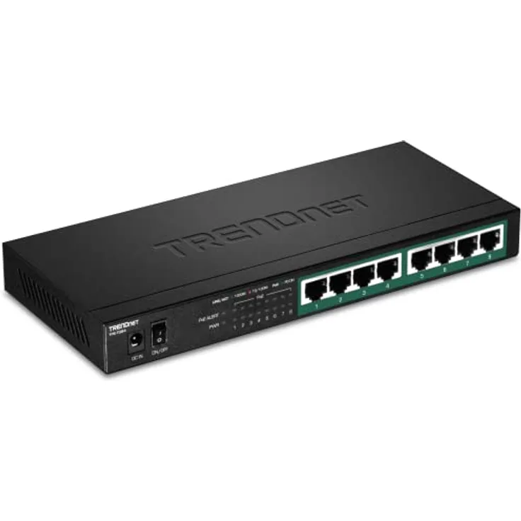 TRENDnet TPE-TG84 Gigabit PoE+ Switch mit 8 Ports, 120W PoE Power Budget 16 Gbit/s Switching Kapazität, QoS IEEE 802.1p Unterstützt DSCP Pass-Through ohne Lüfter, Schwarz