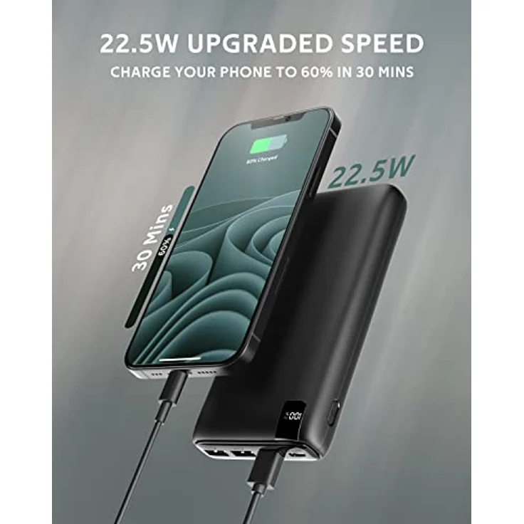 ADDTOP Power Bank 26800mAh, 22,5W Powerbank USB C Externer Akku mit PD 20W Power Delivery, Tragbares Ladegerät mit 4 Ports – Bild 2