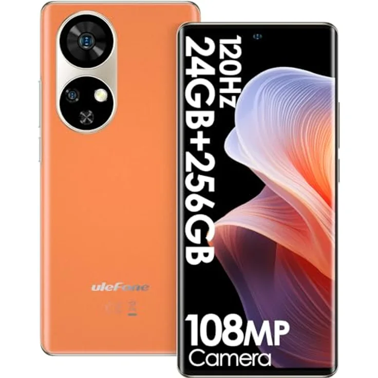 Ulefone Note 17 Pro Smartphone Ohne Vertrag, 24GB+256GB 108MP+32MP MediaTek Helio G99 6,78" FHD+ 2.4K AMOLED 120Hz Android 13 Handy 33W 5050mAh 4G Dual SIM Fingerabdruck ID NFC 2 Jahre Garantie-Orange