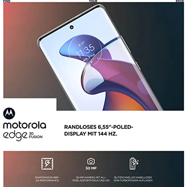 Motorola edge30 fusion Smartphone (6,55"-FHD+-Display, 50-MP-Kamera, 8/128 GB, 4400 mAh, Android 12), Aurora White, inkl. Schutzcover + KFZ-Adapter  - Preisvergleich – Bild 3