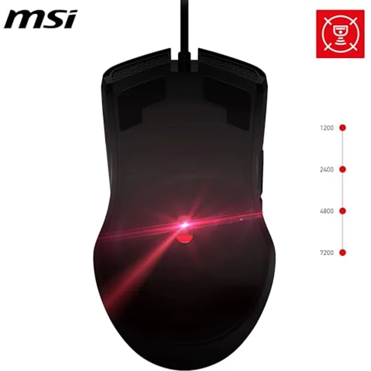 MSI Forge GM300 Gaming-Maus – 7200 DPI optischer Sensor, symmetrisch, 10 Mio. Klicks, 7 Tasten, 8 ms Latenz, RGB-LED, 118 g – kabelgebunden – Bild 5