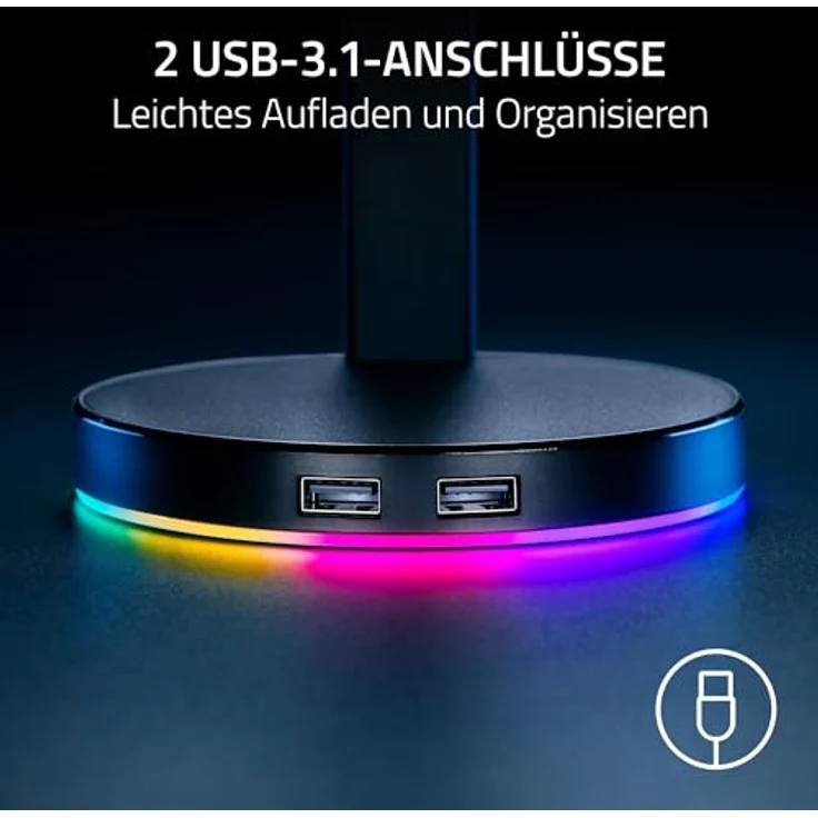 Razer Base Station V2 Chroma - Headset-Ständer mit USB-Hub und RGB-Beleuchtung (mit 7.1 Surround Sound, Integrierter Kopfhörer-Halter, rutschfester Standfuß) Schwarz – Bild 5