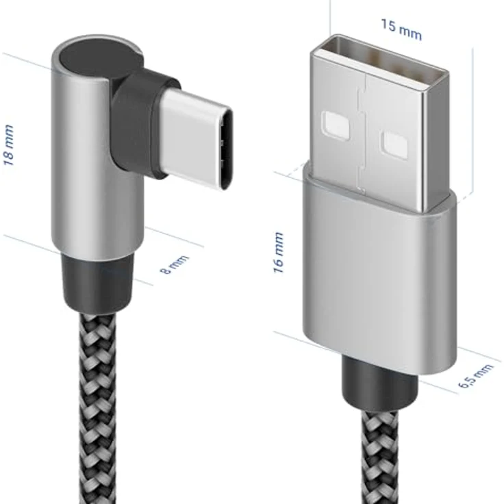 deleyCON 0,15m USB-A zu USB-C Kabel, 90° gewinkelt, schnelles Laden & Datenübertragung bis 480Mbps, robustes Design, schwarz-grau – Bild 2