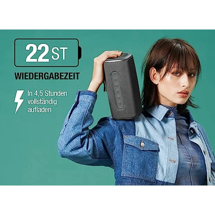 Fresh 'n Rebel Bold L2, kabelloser Bluetooth-Lautsprecher, IPX7 wasserdichter Lautsprecher mit klarem Sound, tiefen Bässen und kräftiger Lautstärke, Party-Modus, 22 Stunden Spielzeit (Storm Grey) – Bild 2