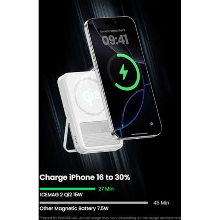 SHARGE ICEMAG 2, MagSafe Powerbank 15W Qi2 mit Aktiver Kühlung, 10000mAh, Klappständer, Kompatibel mit iPhone 16/15/14/13 – Bild 3