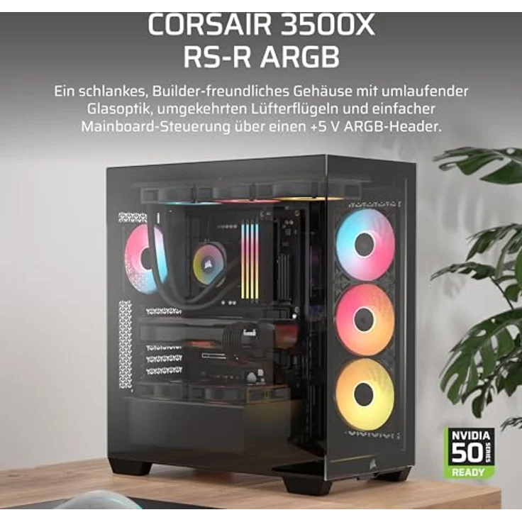 Corsair 3500X RS-R ARGB Mid-Tower-PC-Gehäuse mit 3 x RS120-R ARGB-Lüftern, Platz für bis zu 10 x 120-mm-Lüfter, schwarz – Bild 2