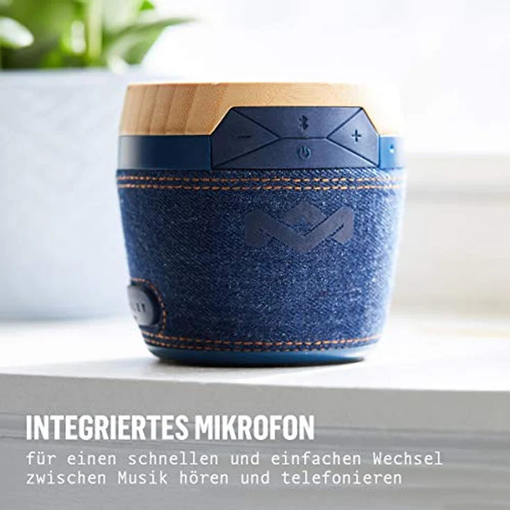 House of Marley Chant Mini, tragbare Bluetooth Lautsprecherbox, spritzwassergeschützt, 6 Std. Akkulaufzeit, integriertes Mikrofon, Karabinerhaken, kabellos verbinden mit iPhone, Samsung etc, denim – Bild 5