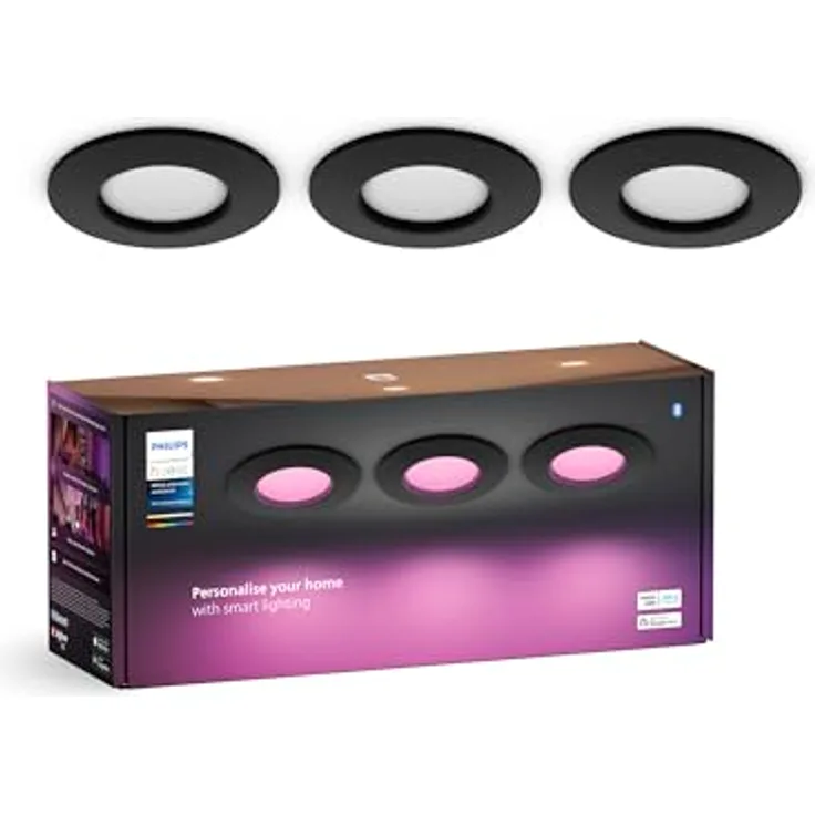 PHILIPS Hue White & Color Ambience Slim Recessed, 90mm 3er Pack, Smarter Deckenspot mit kalt-warmweißem Licht und 16 Millionen Farben
