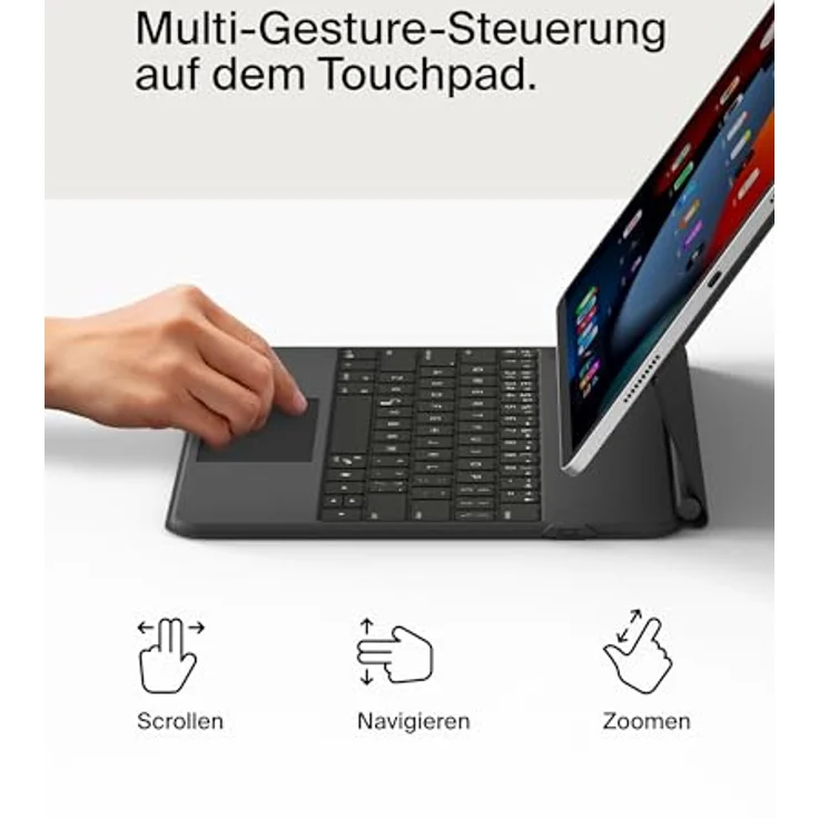 Belkin Pro Bluetooth-Tastatur mit Hülle und magnetischem Ständer, iPad Tastatur, Multi-Gesture-Steuerung, Apple Pencil magnetische Befestigung, QWERTZ, Multimedia-Tasten für iPad M4 Pro 13”, Schwarz – Bild 3