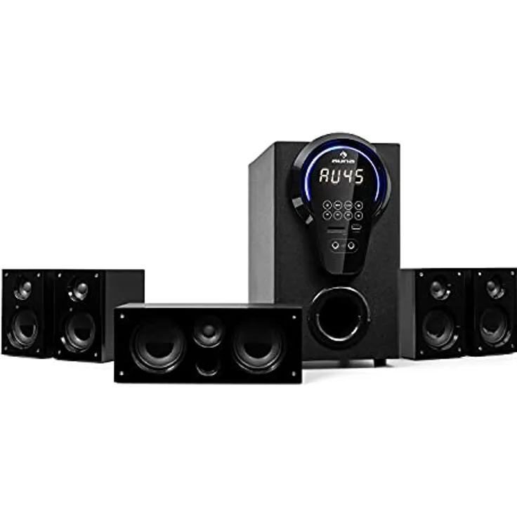 auna Areal 525 5.1 Heimkinosystem, 125 Watt, aktiver Subwoofer, 4 Satelliten, AUX-Eingang, schwarz