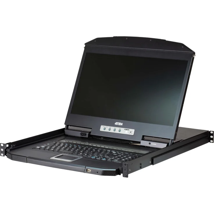 Aten CL3108NX KVM-Konsole, 1U Rack-montierbarer KVM Switch mit 18,5 Zoll LED Monitor, Schwarz