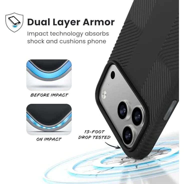 Speck Presidio2 Grip Hülle für Apple iPhone 17 Pro Max, mit Microban-Beschichtung, Armor Cloud Fallschutz, MagSafe-kompatibel, Schwarz – Bild 8