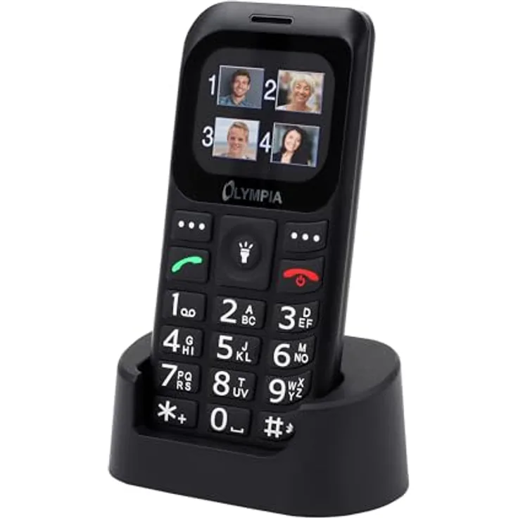 Olympia Bella+ Seniorenhandy, Tastenhandy mit großen Tasten, 1,77" Farb-LC-Display, Kamera, SOS-Taste, Bluetooth, Radio, inklusive Ladestation, Schwarz