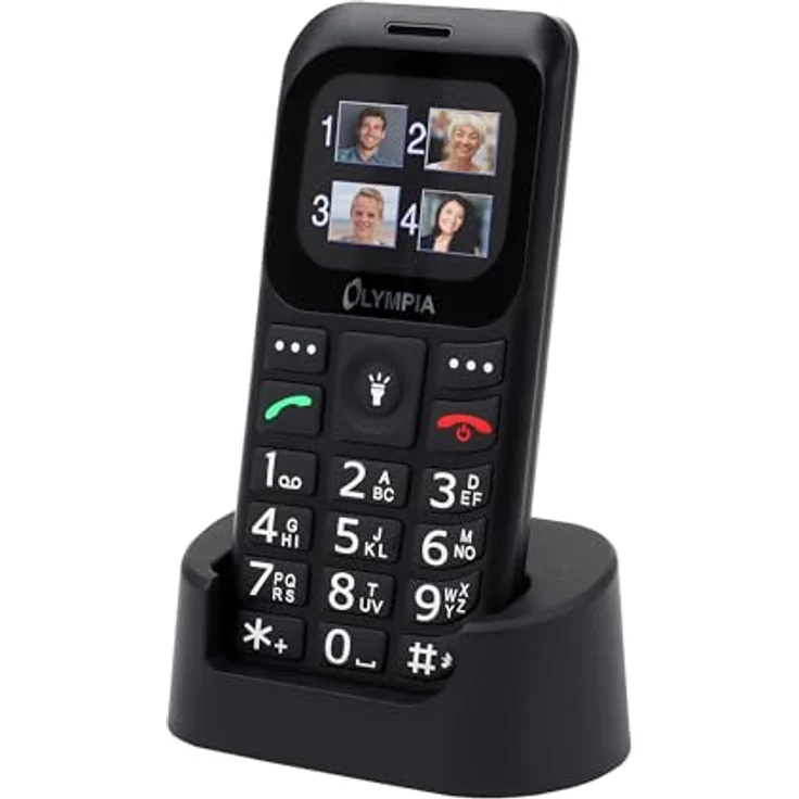 Olympia Bella+ Seniorenhandy, Tastenhandy mit großen Tasten, 1,77" Farb-LC-Display, Kamera, SOS-Taste, Bluetooth, Radio, inklusive Ladestation, Schwarz – Bild 1