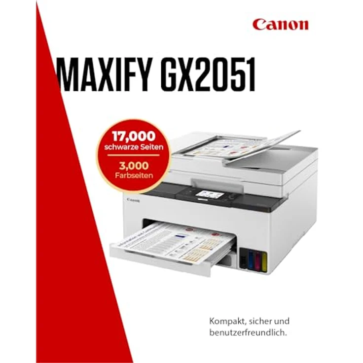Canon MAXIFY GX2051, 4 in 1 Tintenstrahl-Multifunktionsdrucker mit Duplex-Funktion, WLAN und 6,7 cm Touchscreen, weiß – Bild 2