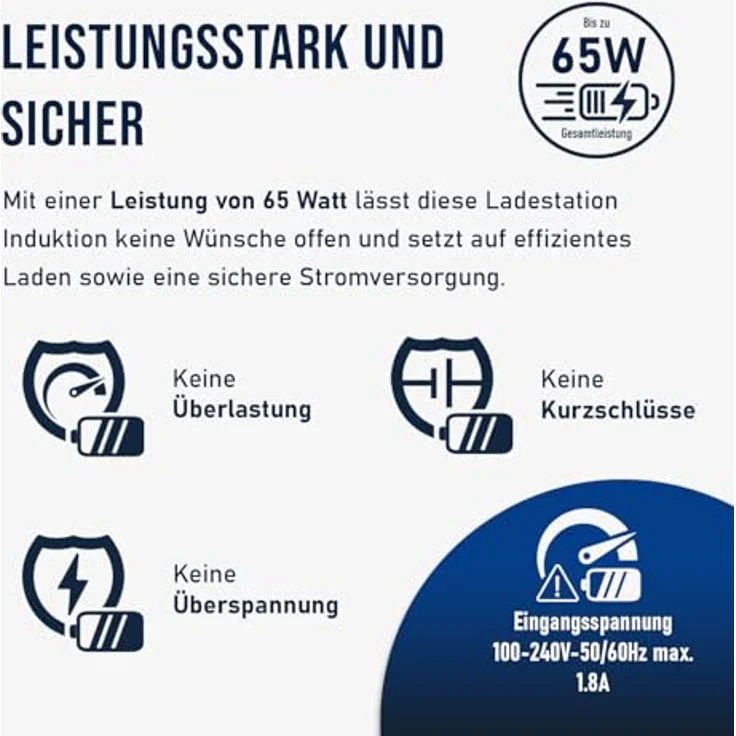 Fontastic Qumag induktive Ladestation 65W, Faltbarer 5-in-1 Wireless Charger mit Fast Charge USB-A und Power Delivery USB-C, geeignet für Smartphones, Tablets und mehr – Bild 5