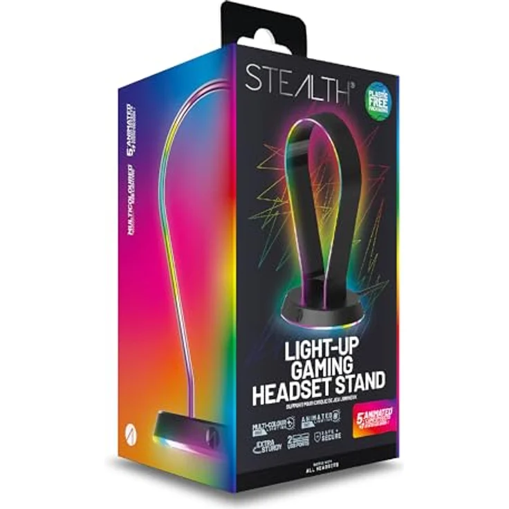 Stealth LED Light Up Gaming Headset Ständer in Schwarz für PS4, PS5, Xbox, Switch und PC - USB-betrieben mit Aufbewahrungsbasis und 12 RGB Beleuchtungsmodi – Bild 1