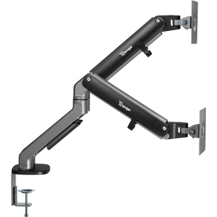 Ranqer Monitorhalterung Arm Pro Dual, 2 Monitore 17-35 Zoll, VESA 75 & 100 mm, Höhenverstellbar, 360° Rotation, Kabelmanagement grau – Bild 2