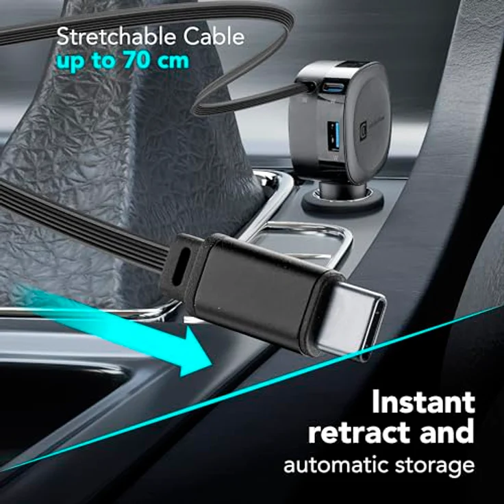 Cellular Line Retractable Car Charger 60W, Autoladegerät mit einziehbarem Kabel, Versandkostenfrei – Bild 2